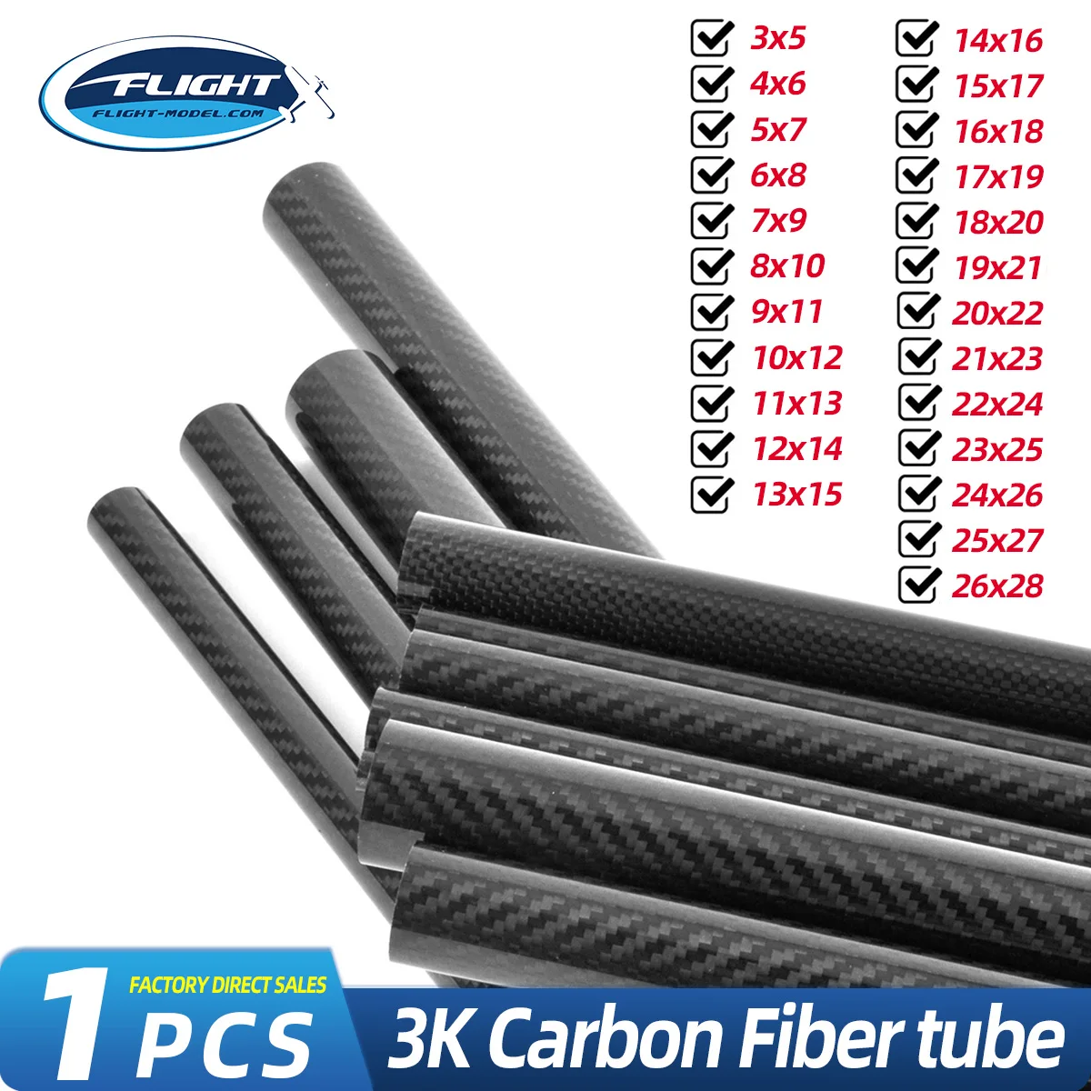 Enhanced Carbon Fiber Tube - 3K Weave, Length 500mm, Various Diameters for Versatile Applications