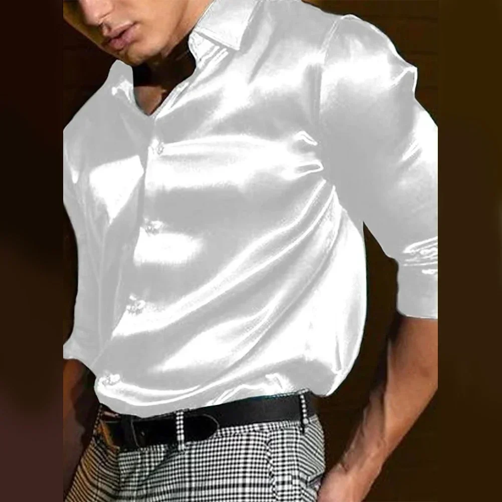 Camicia da uomo di lusso in raso lucido seta come a maniche