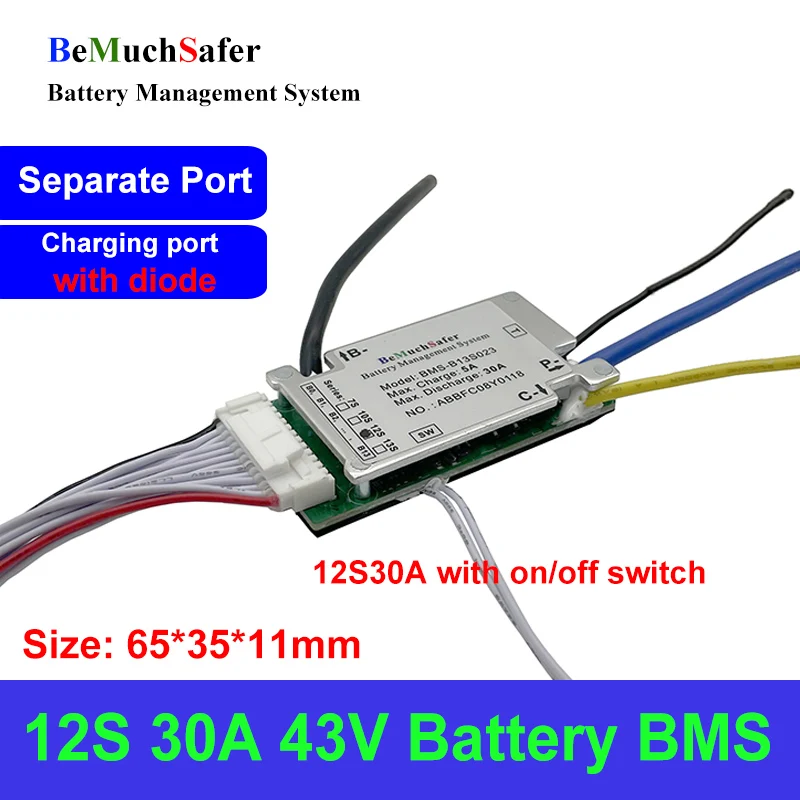 

12S 30A 43.2V Battery BMS with Switch Temperature Detector Separate Port 12S30A 42V 43V Protect Board PCM for DIY EBike Battery