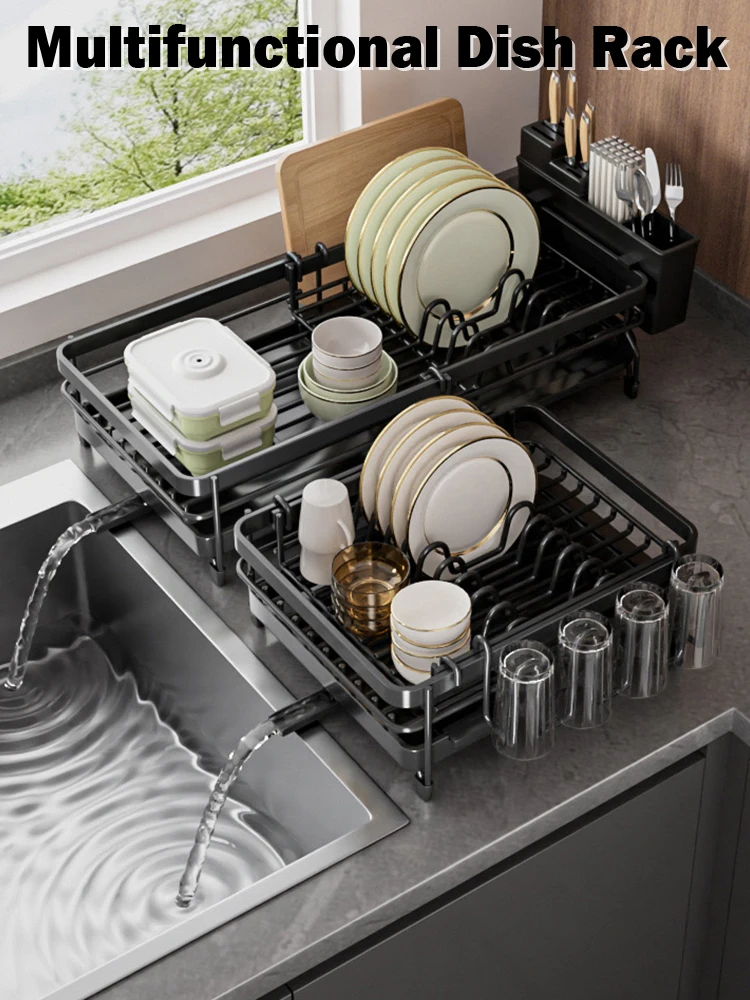 Multifunctional Dish Rack for Kitchen Counter Large Dish Drainer with Drainboard Storage Rack Kitchen Drying