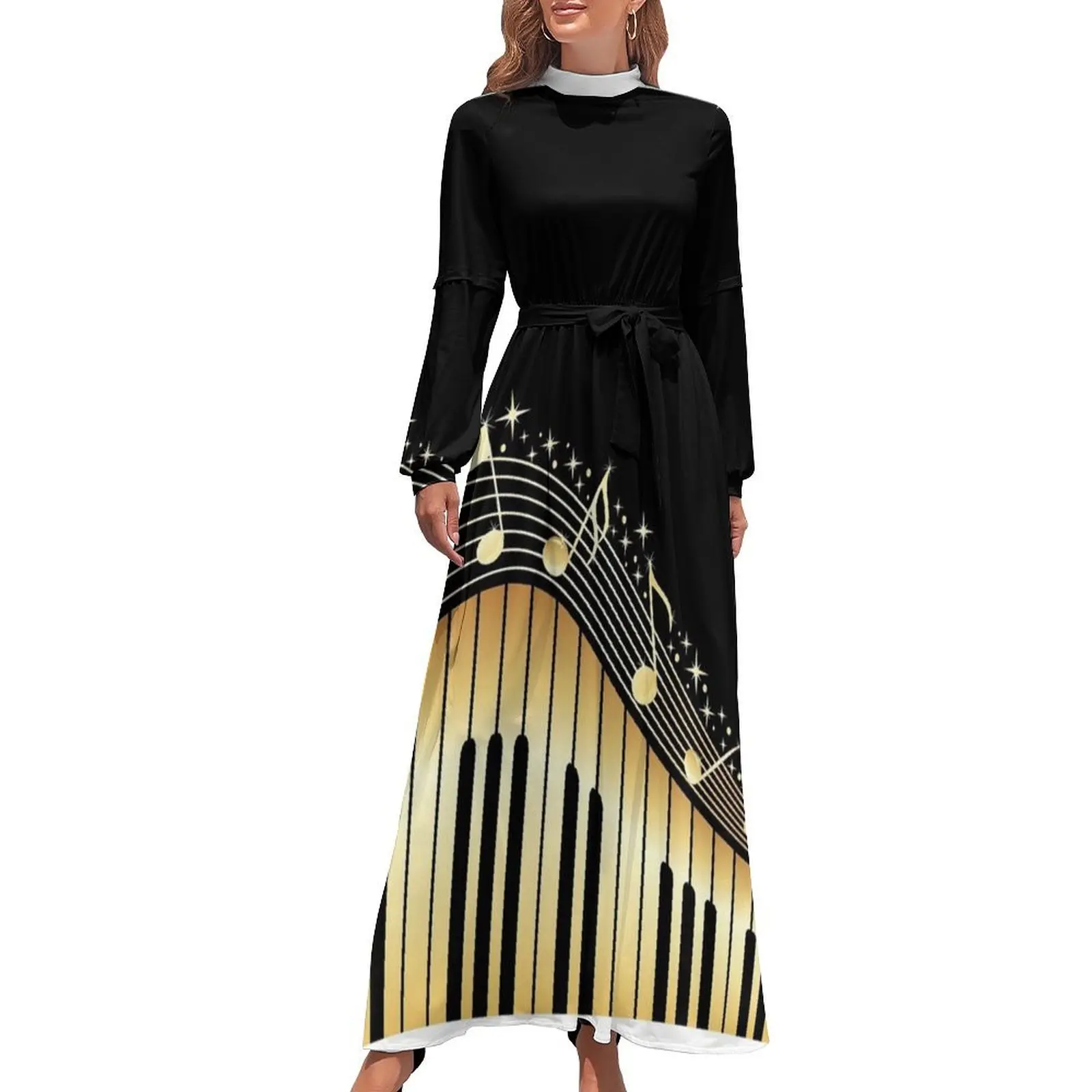 Vestido largo con teclado de piano dorado Vestido largo para mujer Vestido mujer vestidos para mujer