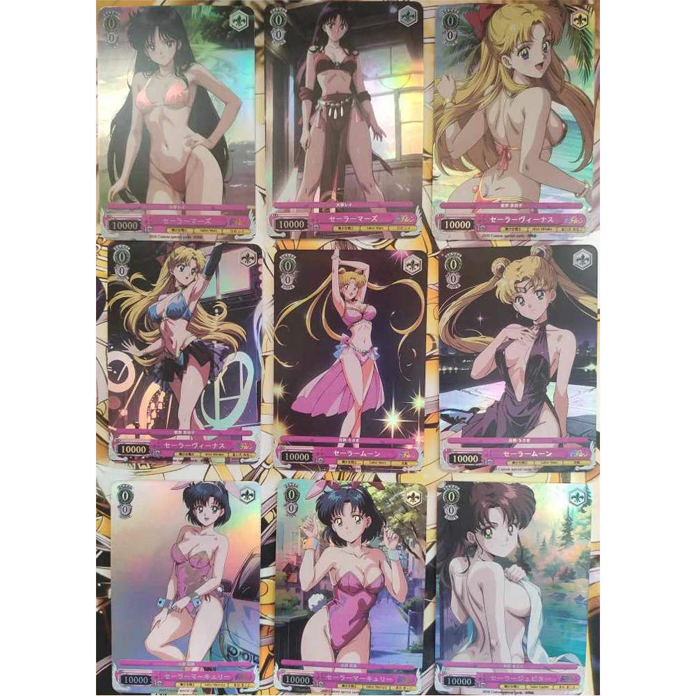 9Pcs/set Anime Girl Tsukino Usagi Aino Minako Hino Rei Mizuno Ami Flash Card Self Made Classic Anime Collection Cards Gift Toy