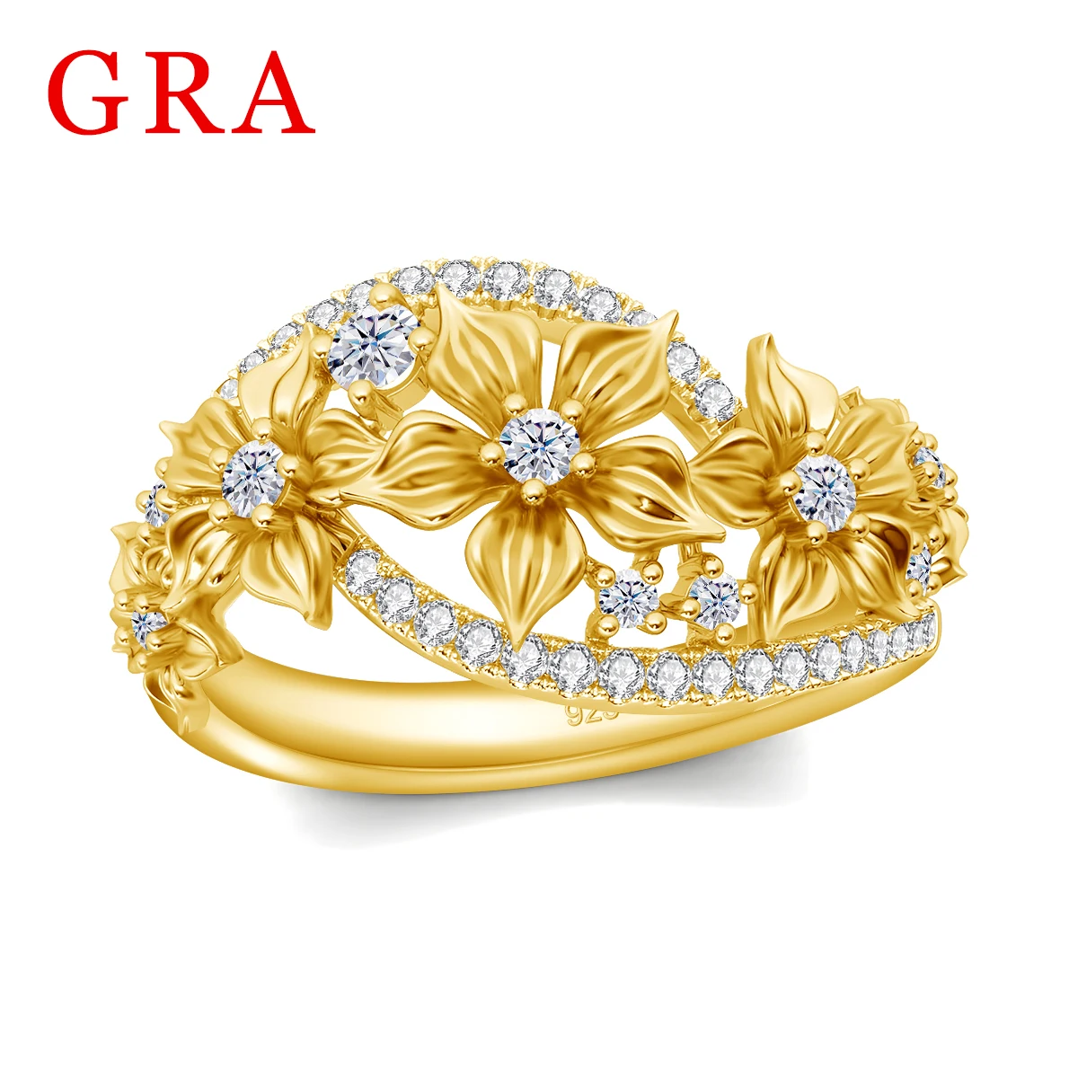 

Szjinao Yellow Gold Moissanite Ring For Women Flower With Certificate Sunflower Delicate Wedding Dating Jewelry Gift Female Sale