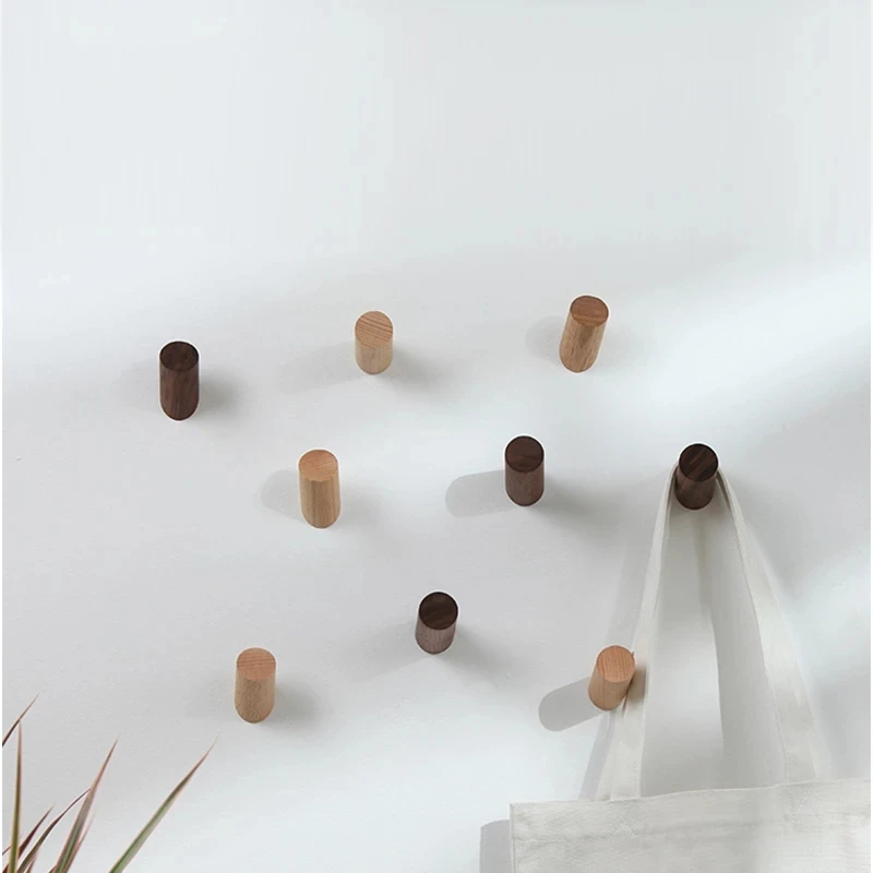 Natural Wood  Wall Mounted Coat Hook Decorative Key Holder Hat Scarf Handbag Storage Robe Hanger Bathroom Rack HK- 02 4