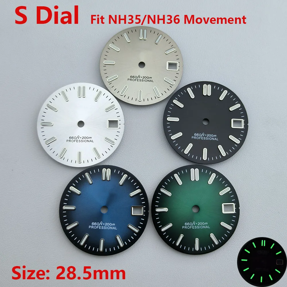

28.5mm NH35 dial Watch dial S dial Green Luminous dial Suitable for NH35 NH36 movement watch accessories Watch repair tool
