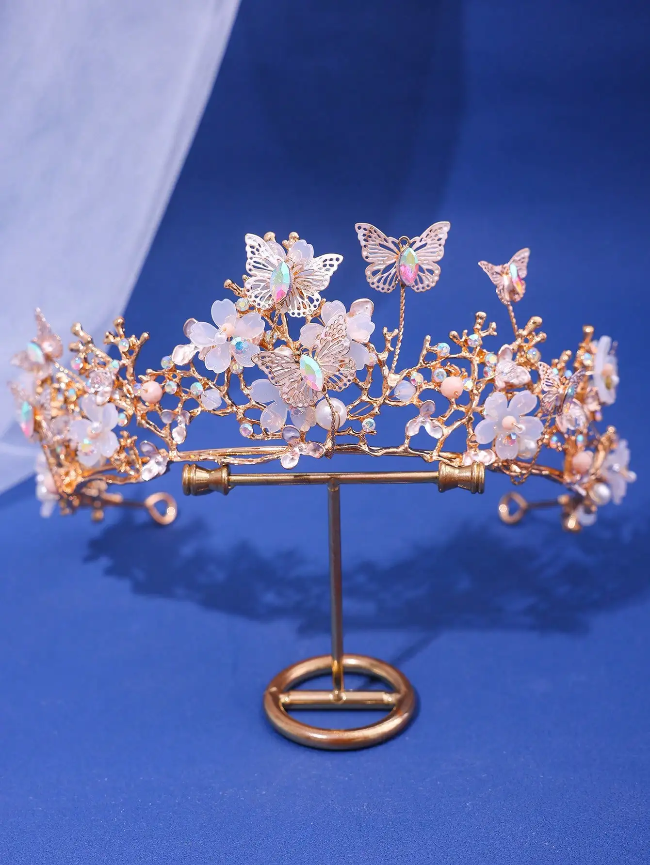 Bridal Headwear Pearl Crystal Butterfly Fashion Bridal Headwear Green-Colour Ladies Exquisite Dazzling Party Crown Luxurious Birthday Tiaras