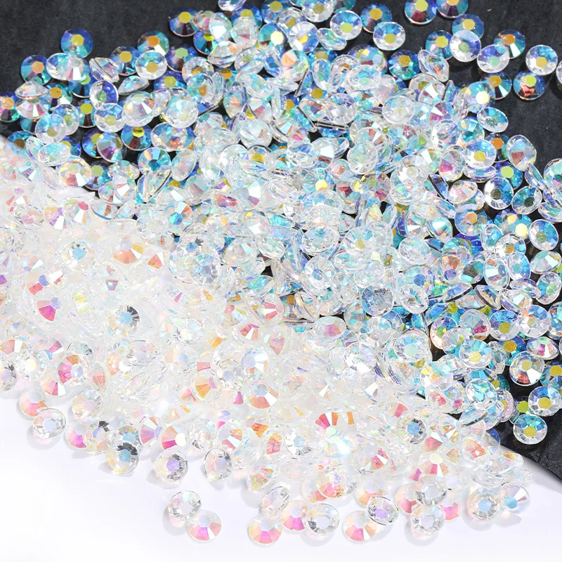 AB Clear 5000 Pcs Assorted 9 Sizes Crystal Glass Rhinestones Flatback High  Quality No Hotfix Wholesale Pack Lot 