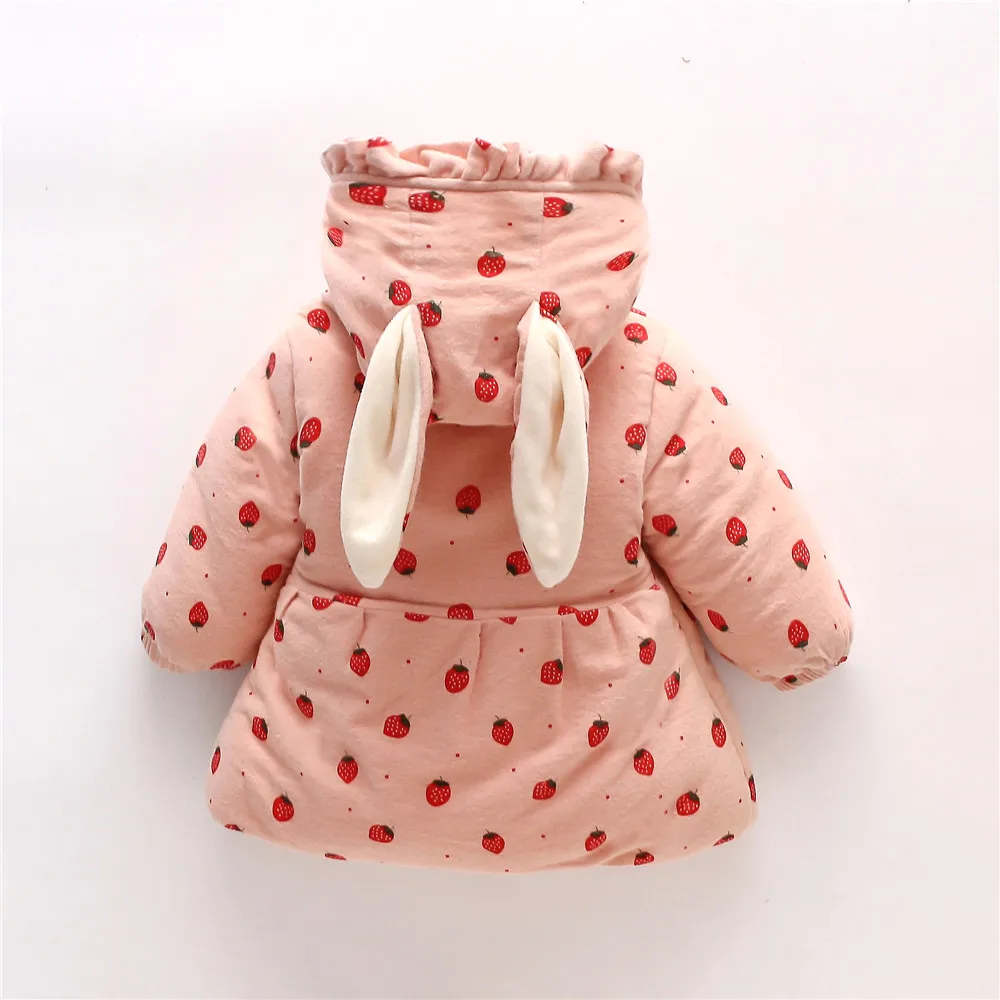 Winter New Red Strawberry Long Sleeved Baby Girl Coat, Warm And Cute Children'S Clothing (9 Months -3 Years Old)