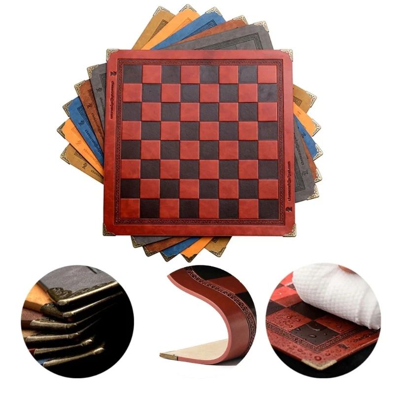 PU Leather Tournament Roll Up Chess Board Rollable Chessboard Lightweight & Non Slip Mat for Kids Adults