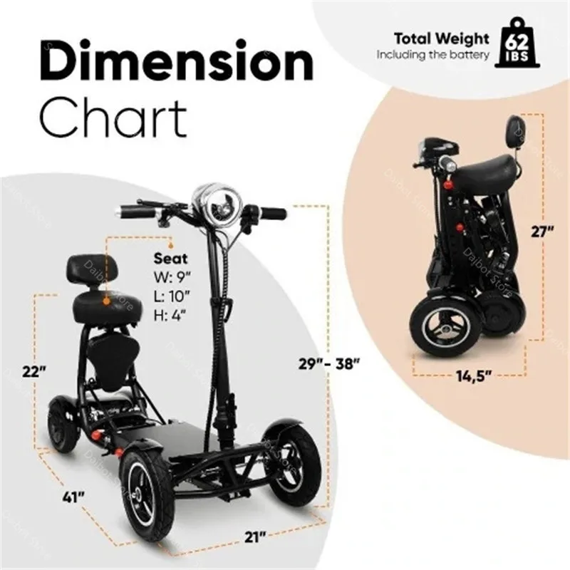 Folding Mobility Scooter 4 Wheels 250W Dual Motor Protable Foldable Four Wheel Electric Scooter For Old People Seniors Travel factory 24vdc 250w 6 5 inch 200rpm 150kg load gearless brushless dc wheel hub motor for agv robot