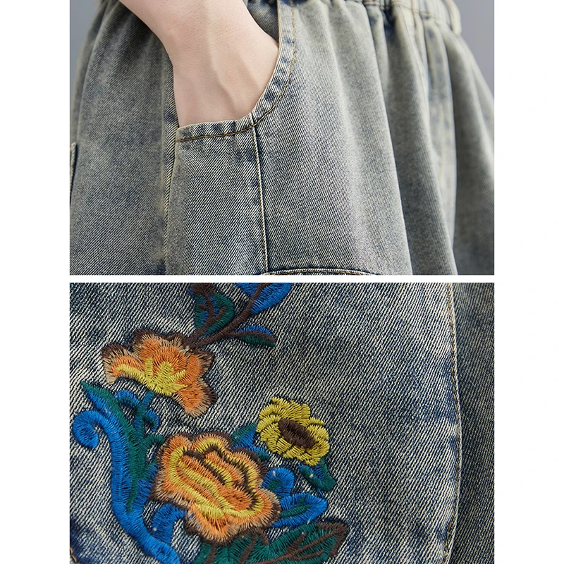 تنورات نسائية طويلة مطرزة عتيقة من قماش الدنيم ملا...