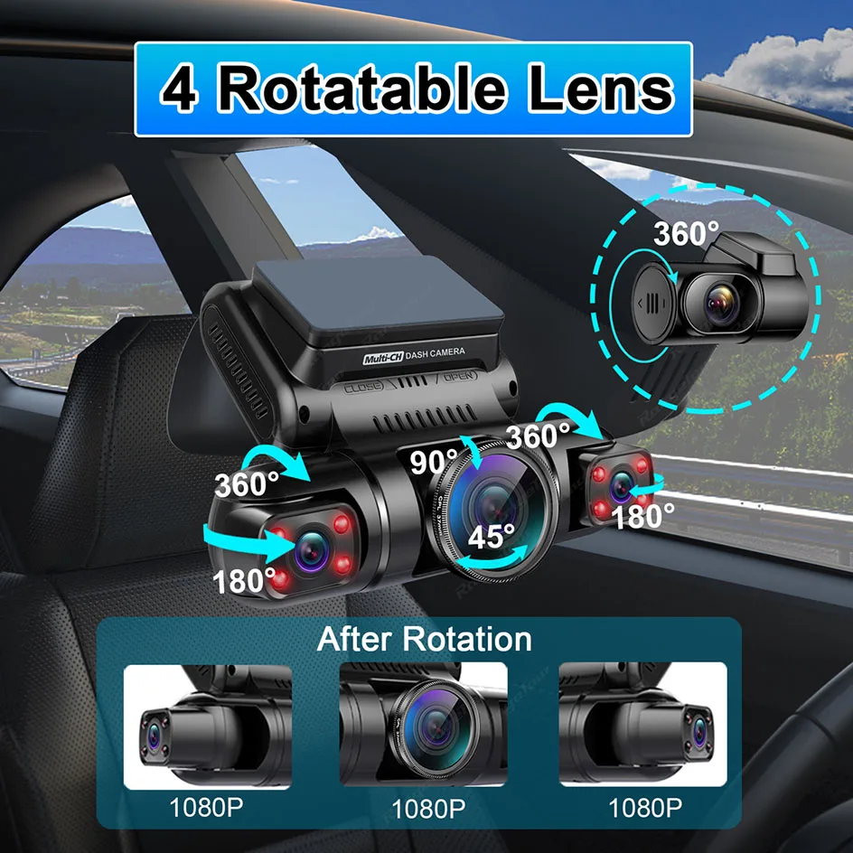 Nueva pantalla de 4 pulgadas Visión nocturna coche DVR HD 1080p Grabadora  de vídeo Cámara dual frontal y posterior Dashcam 3 lente Dash Cam - China  Cámara de estacionamiento, triple lente