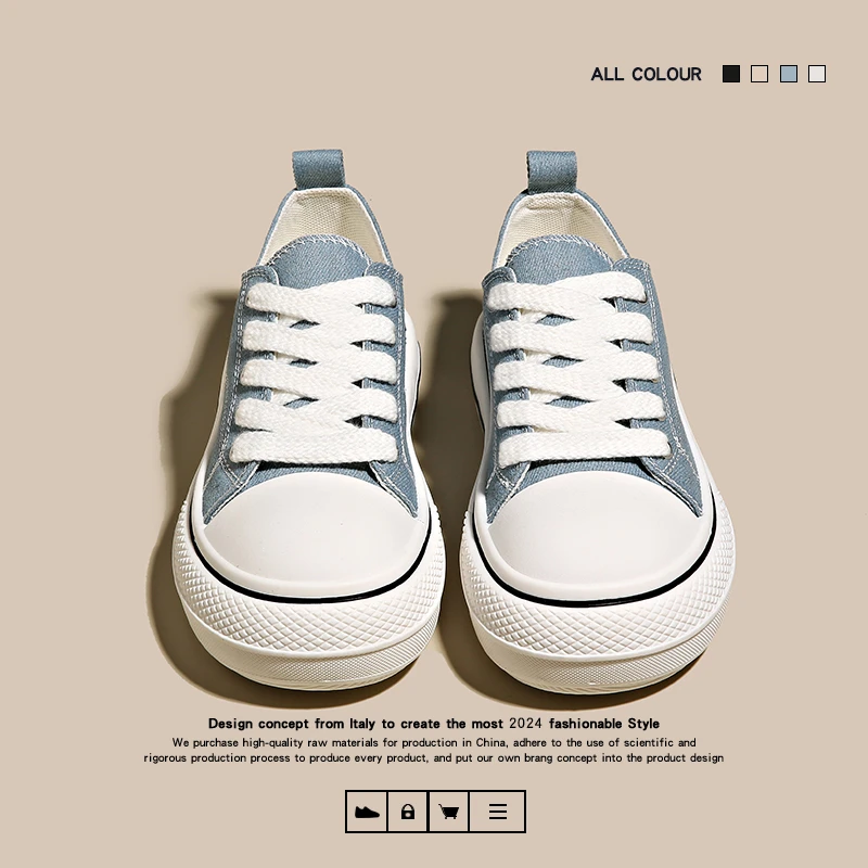 Canvas Shoes Women 2023 Spring New Thick Heel Board Shoes Retro All Match Casual Women Shoes