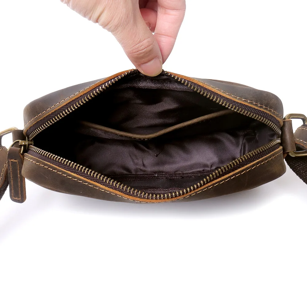 Genuine Leather Mini Messenger Bag Travel Crossbody Bag for Men Cell Phone Purse Trave Satchel Shoulder Bags