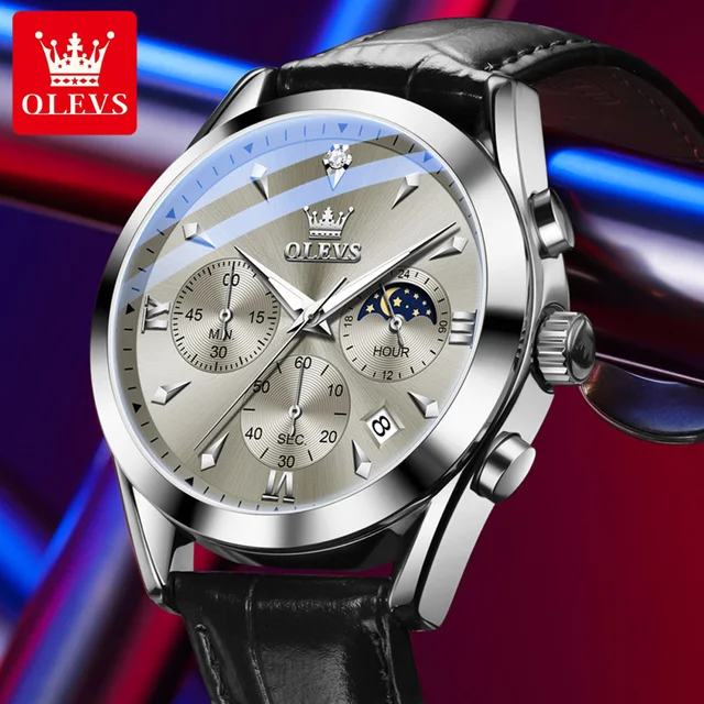 OLEVS 3609 Men Watch High Quality Original Moon Phase Timing Watch Waterproof Luminous Watch Luxury Brand Quartz Men Watch Reloj