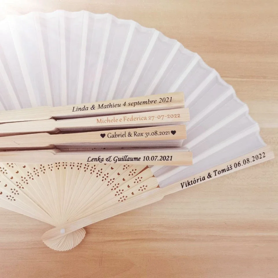 20/40 pcs/lot Personalized Print Engrave Wedding Favor Silk Hand Fans