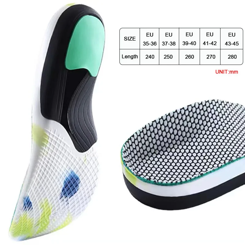 Arch support EVA insoles breathable male sports shock absorption support flat foot insoles heel latex cushioning female insoles