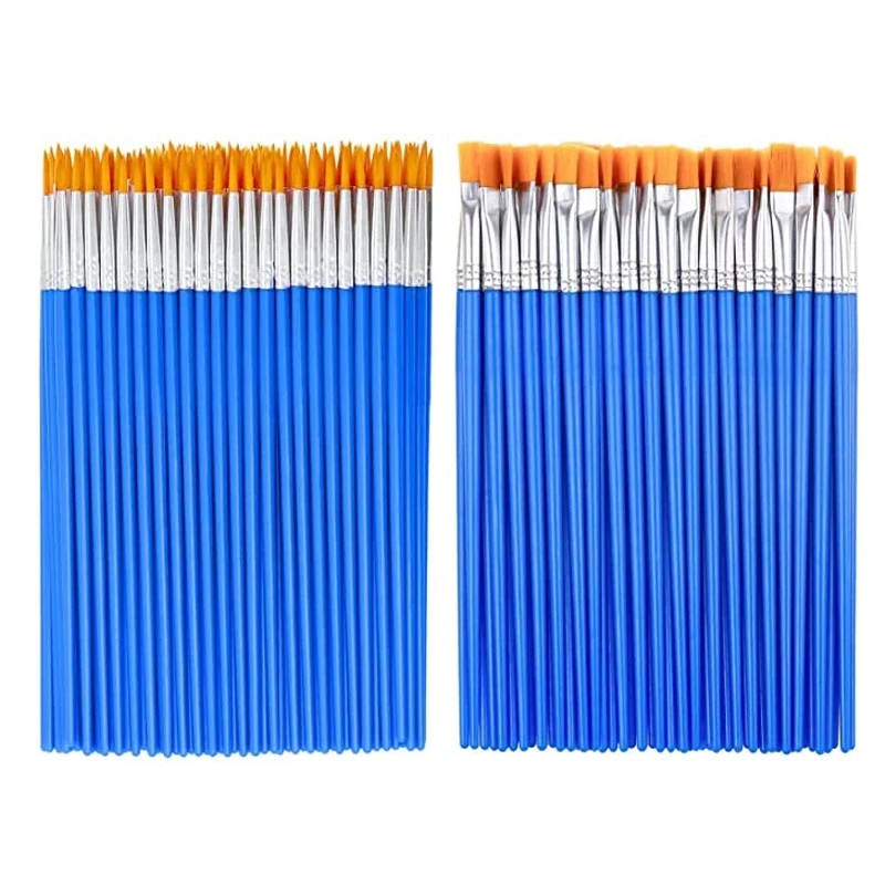 Set 50 Pennelli Per Pittura - 30 Piatti E 20 Rotondi - Per Acrilico, Acquerello E Hobby - Manico Corto