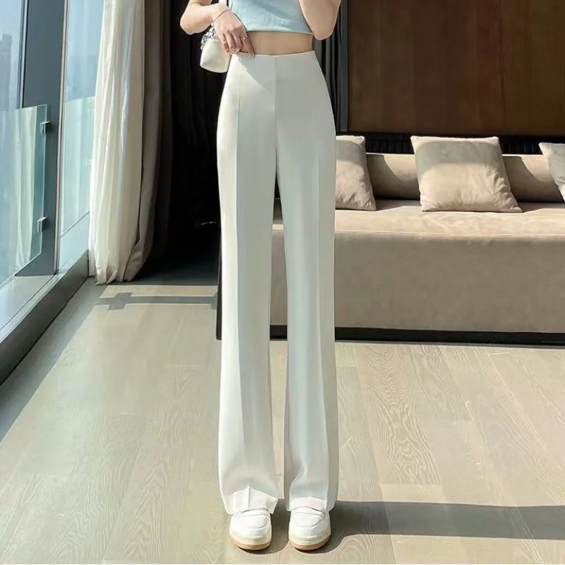 Summer Women's Suit Pants 2023 Sexy Straight Trousers Womens Fluid Black  Ice Silk High Waist Korean Style Fashion Elegant Casual