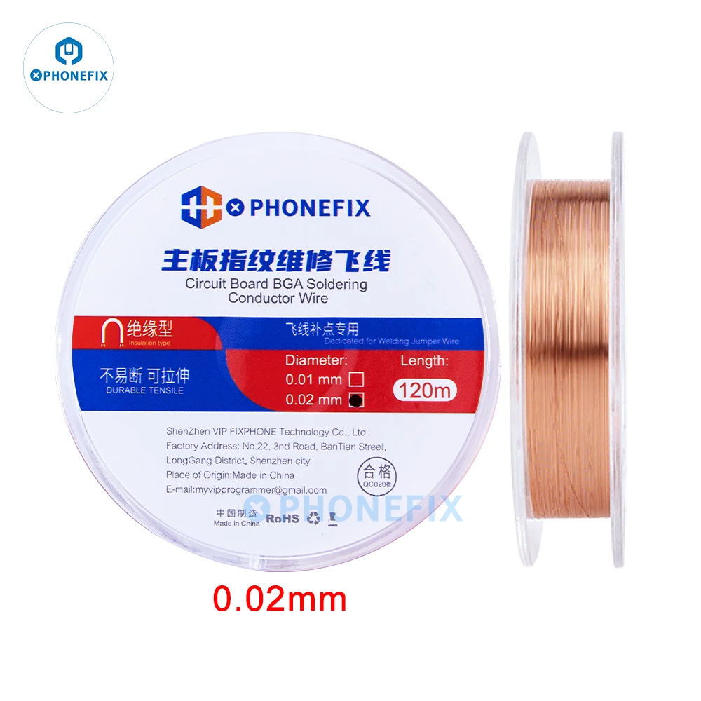 

PHONEFIX Jump Wire 0.01mm 0.02mm 0.008mm Insulated Copper Link Wire for iPhone Motherboard Chip Repair Jump Conductor Wire 120m