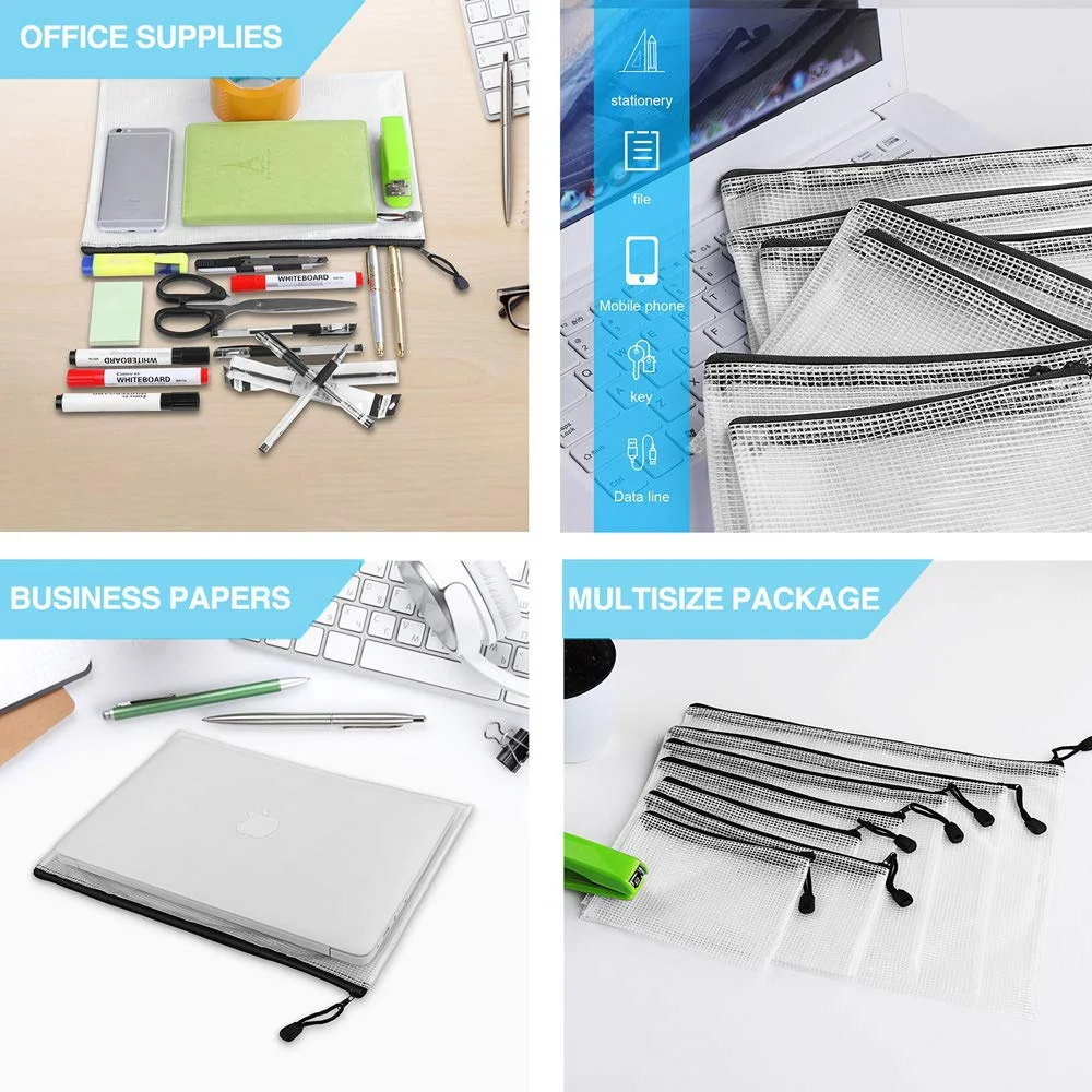 학교 사무용품 크로스 스티치 정리 보관용 지퍼 파우치 (7 사이즈) 21 팩