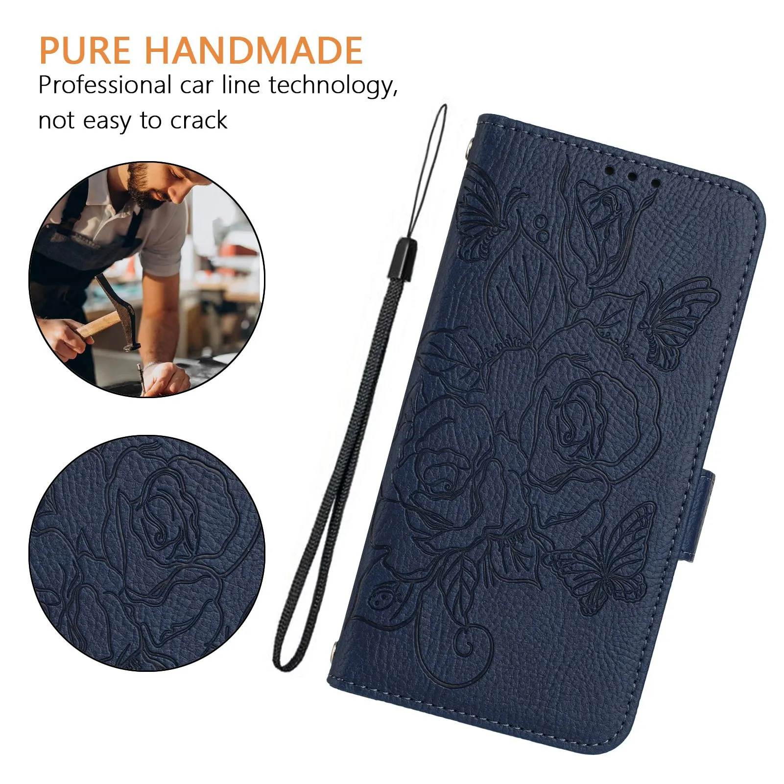 Elegant 3D Flower Embossed Leather Wallet Phone Case