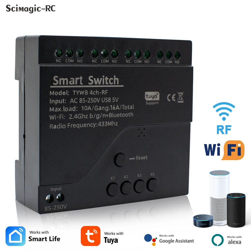 MODULO RELÈ WIFI Tuya Smart 4 Canali Contatto Pulito AC/DC 7-32V o 85