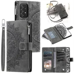 Luxe Zipper Wallet Leather Phone Case with Long Lanyard - Samsung A53 (5G) (Gray)