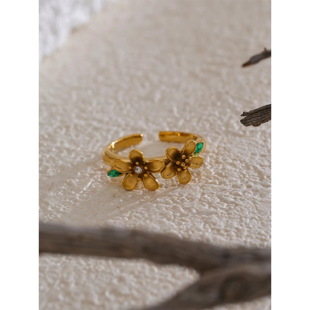 Yhpup Stainless Steel Flower Open Ring