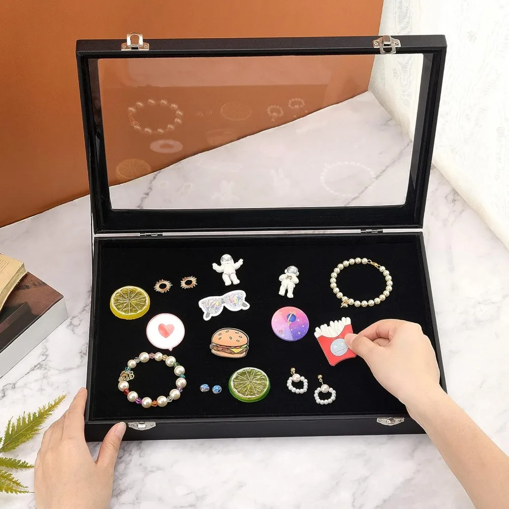 1pc Pin Display Cases 13.8x9.4x2 Inch Badge Storage Showcase Display Boxes for Hard Rock Badges Medals Collectible-Black