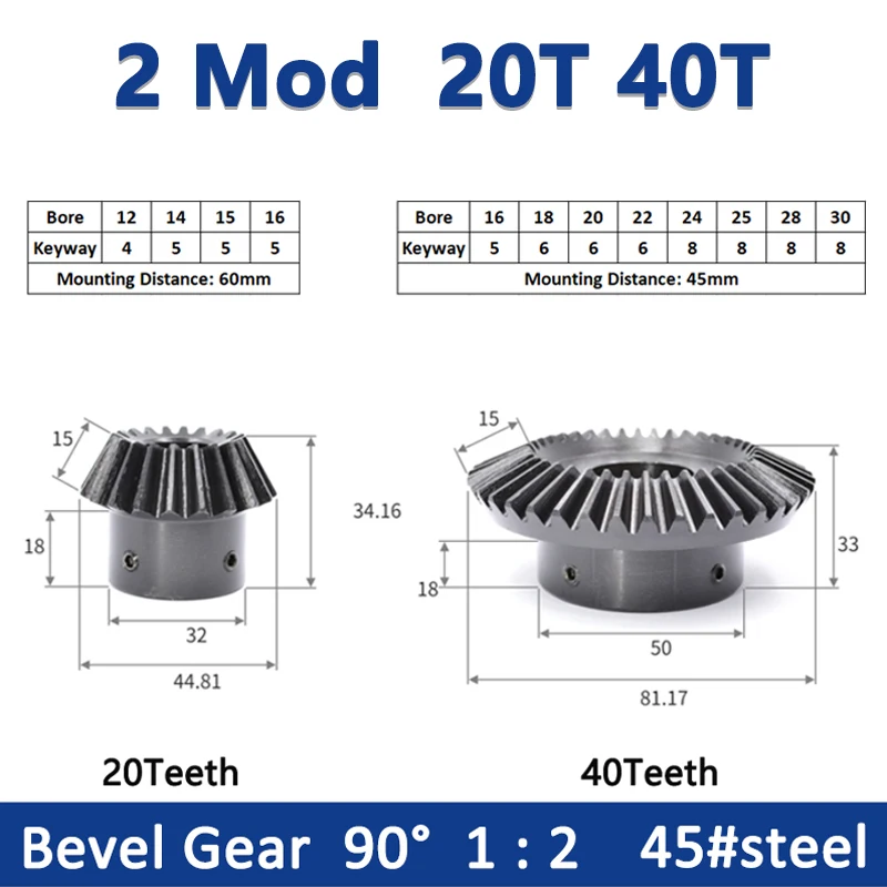 thumbnail image 2 of 1:2 Brass Bevel Gear Set - 1M Module 20T-40T 90-Degree Right Angle Gears For DIY Projects 2 of 10