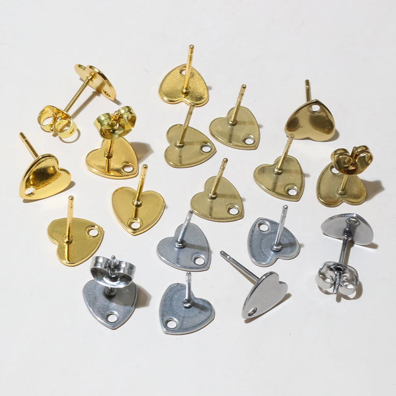 20pcs 8mm Herz 316 Edelstahl Gold Überzogen Pin Stud Ohrring Mit Loch Stecker Für DIY Schmuck Machen liefert Erkenntnisse