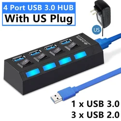 High - Speed Multi - Port USB Hub with LED Indicator and Switch (4 Port With US)