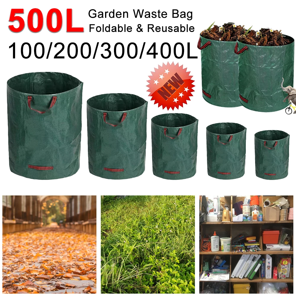 Garden Waste Bag 60-500L Reusable Garden Bag Large Capacity Leaf Sack Light Trash Can Foldable Bag Garden Garbage Waste Container Storage