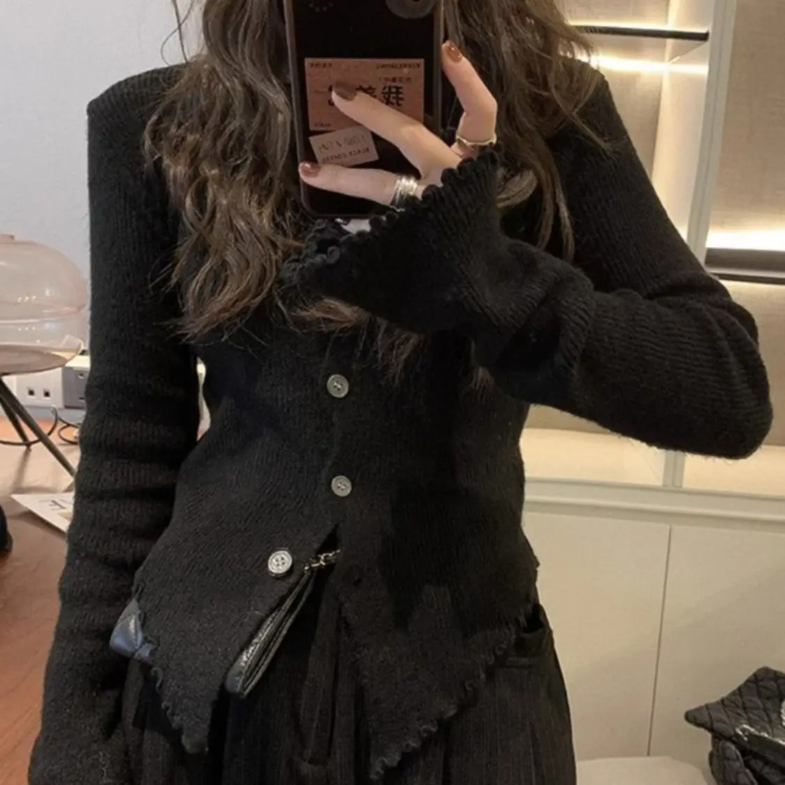 2024 Y2k Grey Vintage Women Kint Sweater Harajuku Long Sleeve Cardigan Irregular Japan Fashion Slim Autumn Jerseys Casual 6