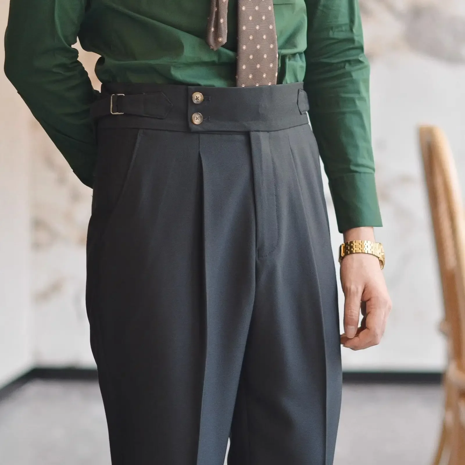 thumbnail image 1 of Pantalones de traje de negocios de pierna ancha para hombre, pantalones drapeados fluidos para hombre, pantalones vintage de verano 2024, finos, informales, económicos, nuevos, 1 of 5