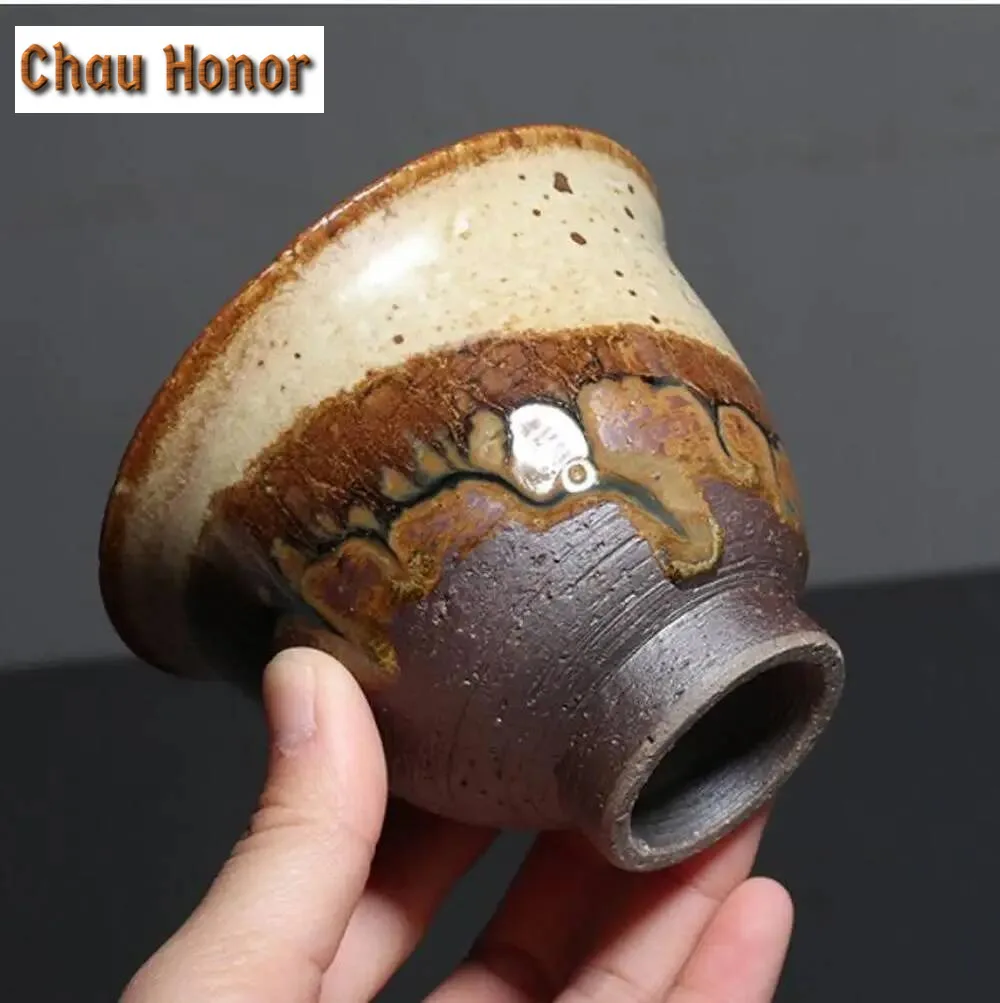 155ml Retro Coarse Pottery Kiln Gaiwan Japanese Kung Fu Tea Bowl Hand Made Ceramic Tea Tureen Tea Ceremony Drinkware Decorations
