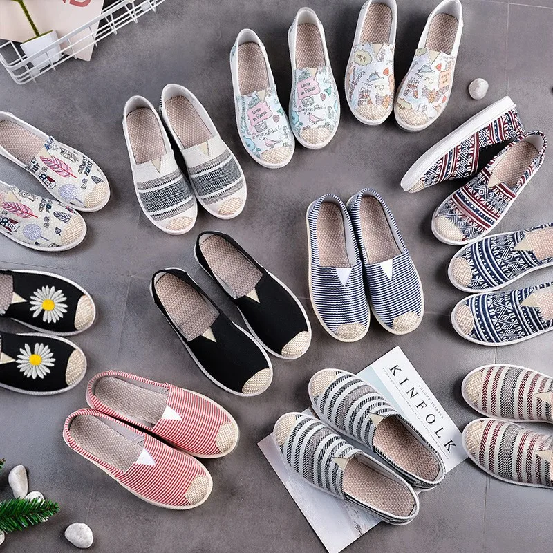 

New Print Women Sneakers Slip on Light Mesh Loafers Summer Shoes Breathable Flat Women's Single Lazy Fisherman