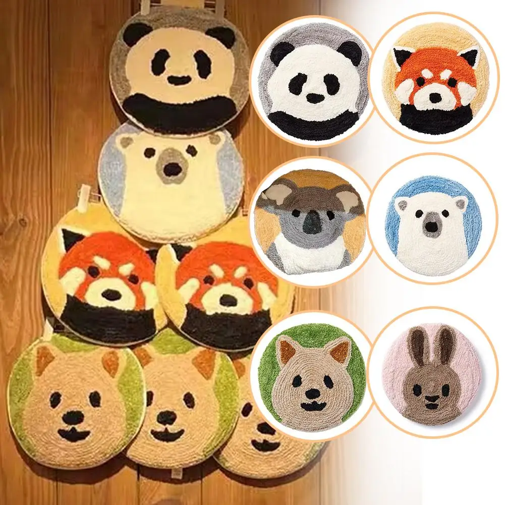 만화 동물 작은 라운드 러그, 플로킹 편안함, 미끄럼 방지, 집 거실 러그 장식, 욕실 매트, L0r4, 40x40cm 