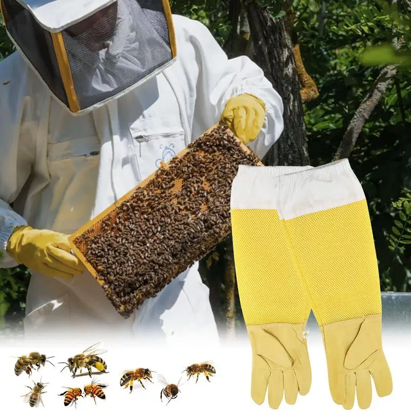 1 Pair Breathable Beekeeping Gloves Long Sleeves Protective Gloves Durable Beekeeper Safety Protection Breathable Mesh