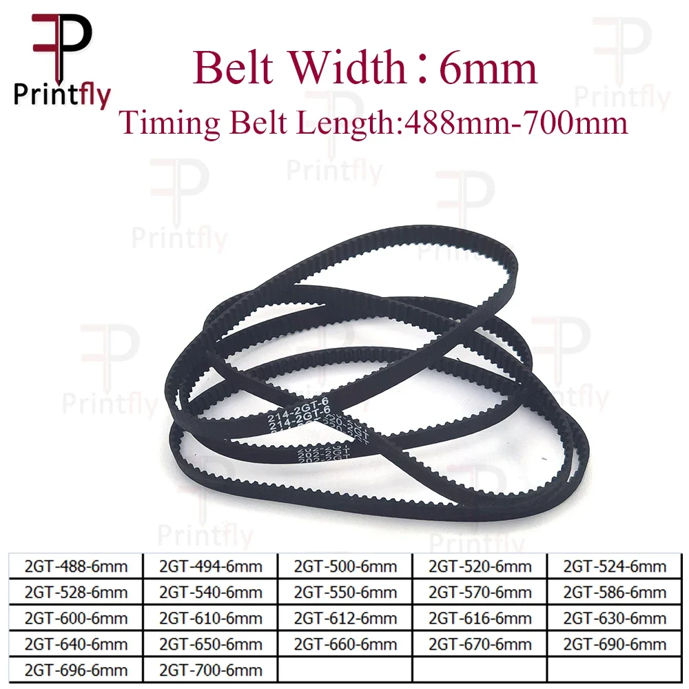 

Printfly 2GT/GT2 Timing Belt 488 494 500 520 524 528 540 550 570 586 600 606 610 616 630 640 650 660 670 690 696 700 Width 6mm