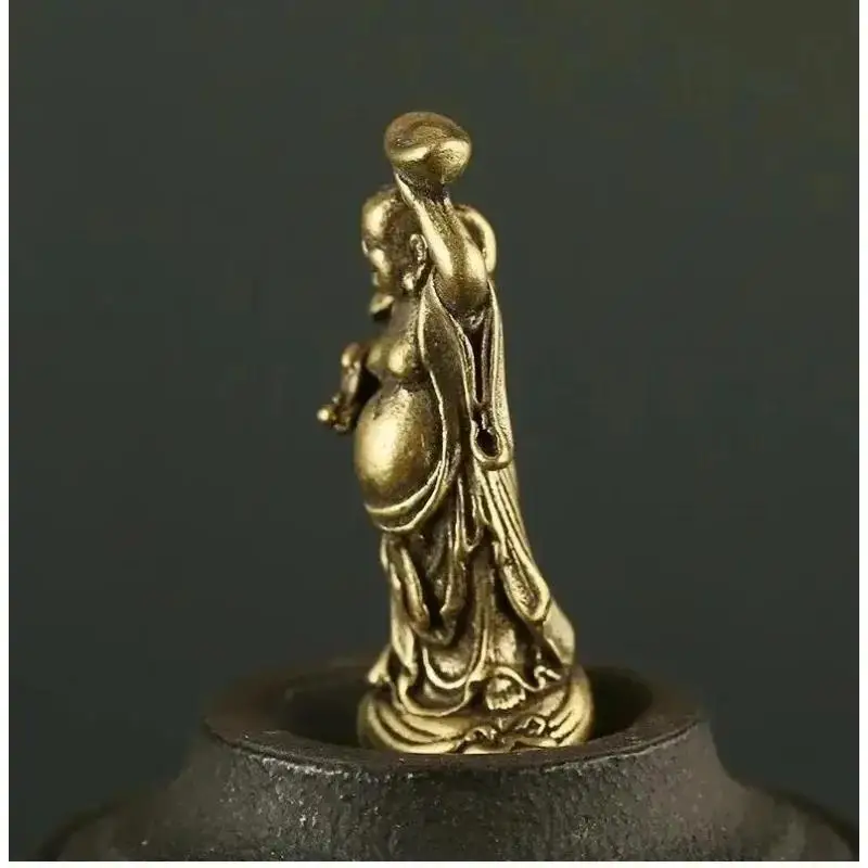 Copper Maitreya Buddha Miniatures Figurines Pocket Brass Small Statue Ornaments Home Decor Craft For Living Room Desk Decoration