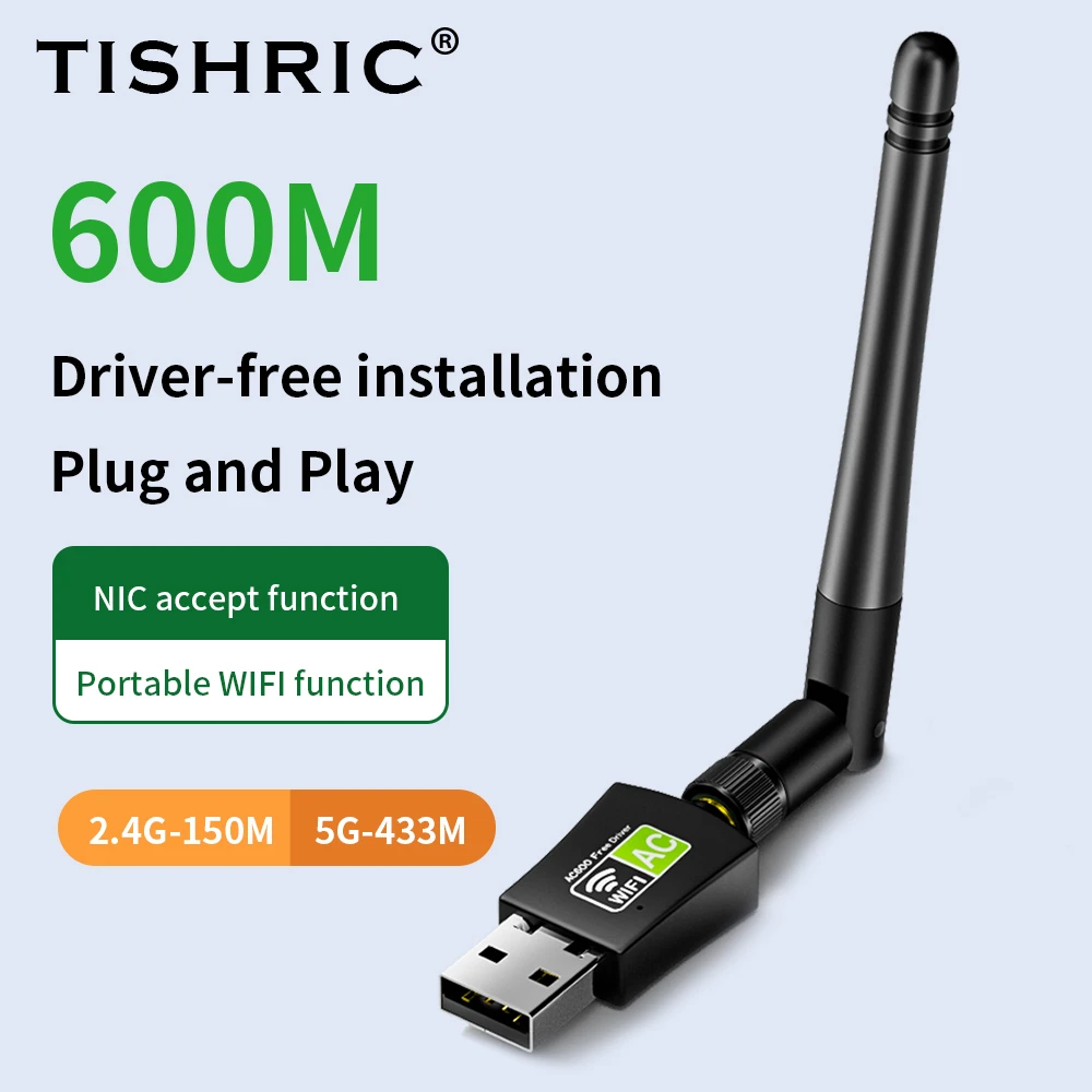 TISHRIC adaptador USB PC y escritorio, receptor inalámbrico de 600M, 2,4 ghz, 5ghz, tarjeta de red wi fi de doble banda, antena Lan| | - AliExpress