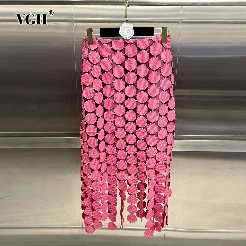 

Женская ажурная юбка с кисточками VGH, однотонная трапециевидная юбка с высокой талией, облегающая юбка в стиле пэчворк, модная одежда, новинка