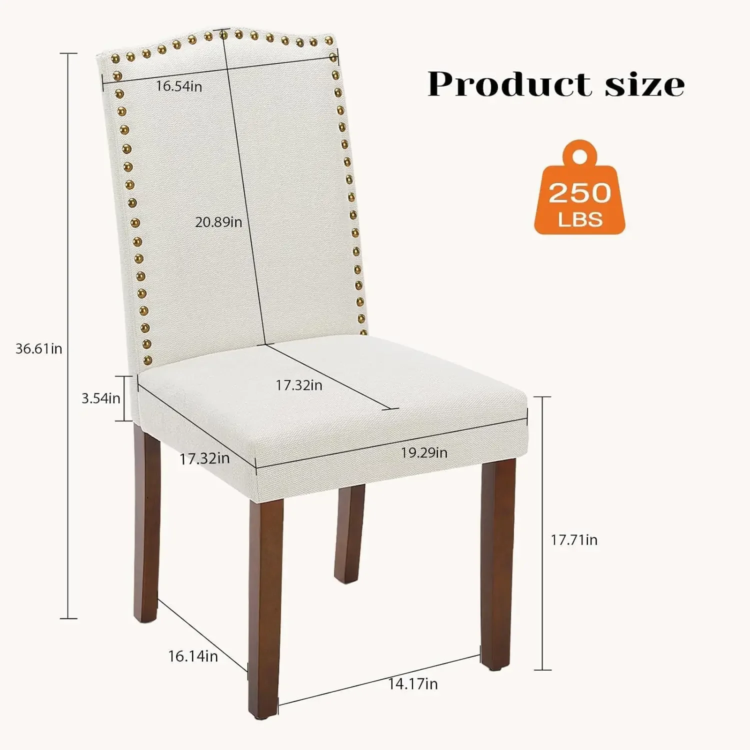 Dining Chairs Set of 2, Upholstered Fabric Kitchen Room Chairs Mid Century Modern High-End Dining Room Side Chairs, Beige