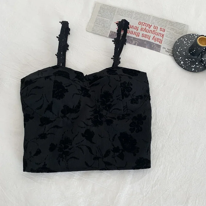 Frauen süße elastische Camis Unterwäsche gepolsterte BH Spaghetti süße Crop Tops drucken Tanktops für Frauen Sommer – Detail 5