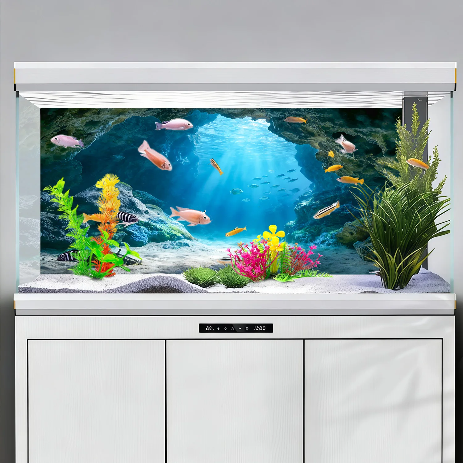 Deep Sea Blue Hole Aquarium Background Sticker - Self-Adhesive Landscape Decoration