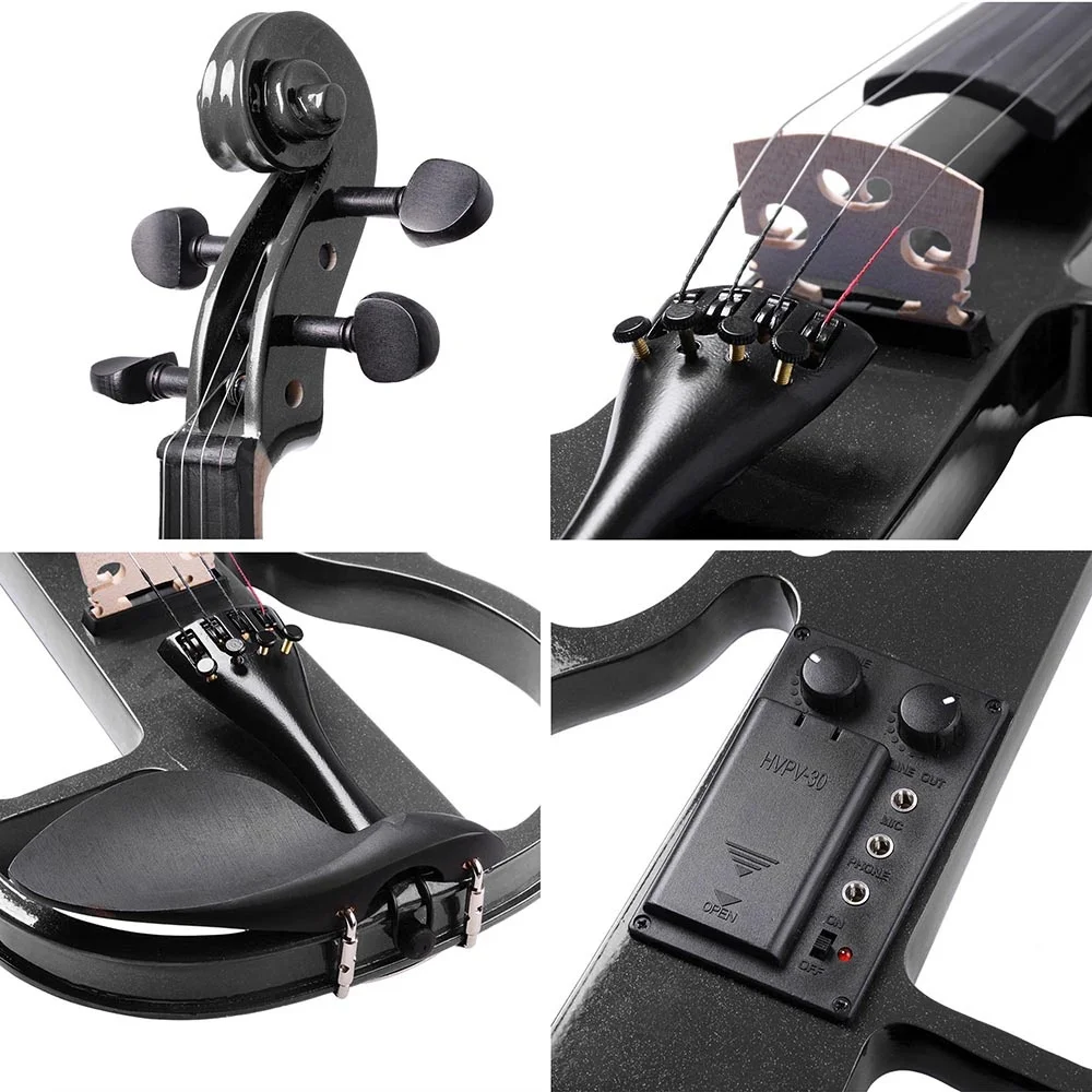 Full Size Electric Violin Solid Wood Fiddle Sound Smooth & Cool Not Annoy Neighbours Free Brazilwood Bow Bridge Foam Case KIT