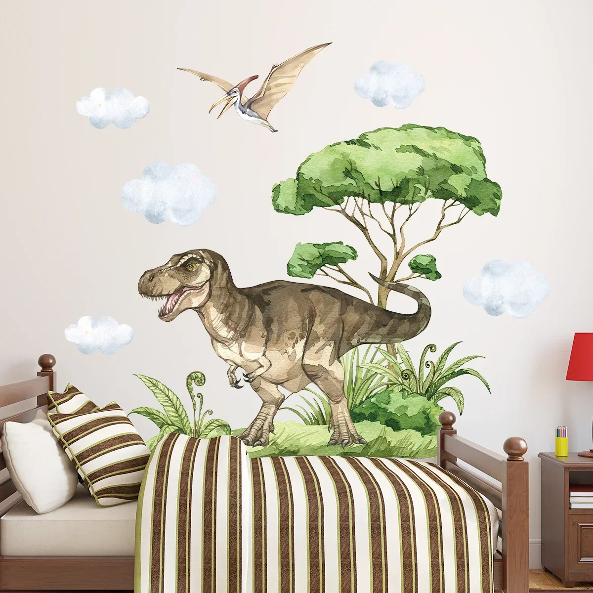 Watercolor Waterproof Dinosaur Wall Stickers for Kids Room Boys Room Decoration Bedroom Decor for House Art Living 1Pc wall stickers wall sticker