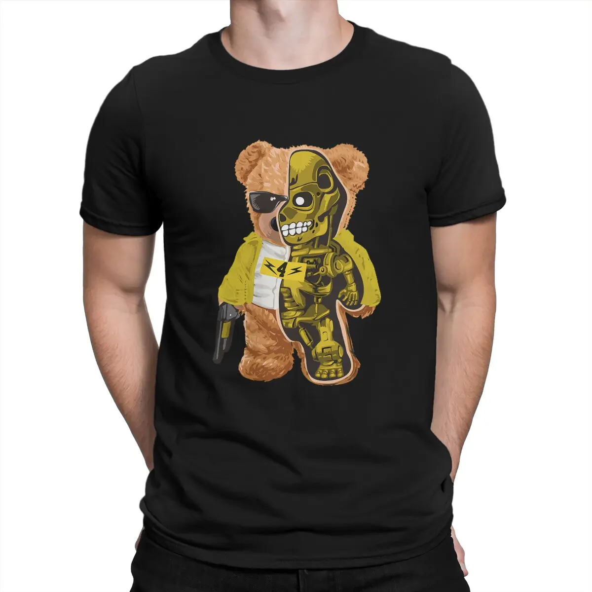 

Novelty Men's T Shirts Teddy Robot Humor Tee Shirt Short Sleeve O Neck T-Shirts 100% Cotton Birthday Gift Tops